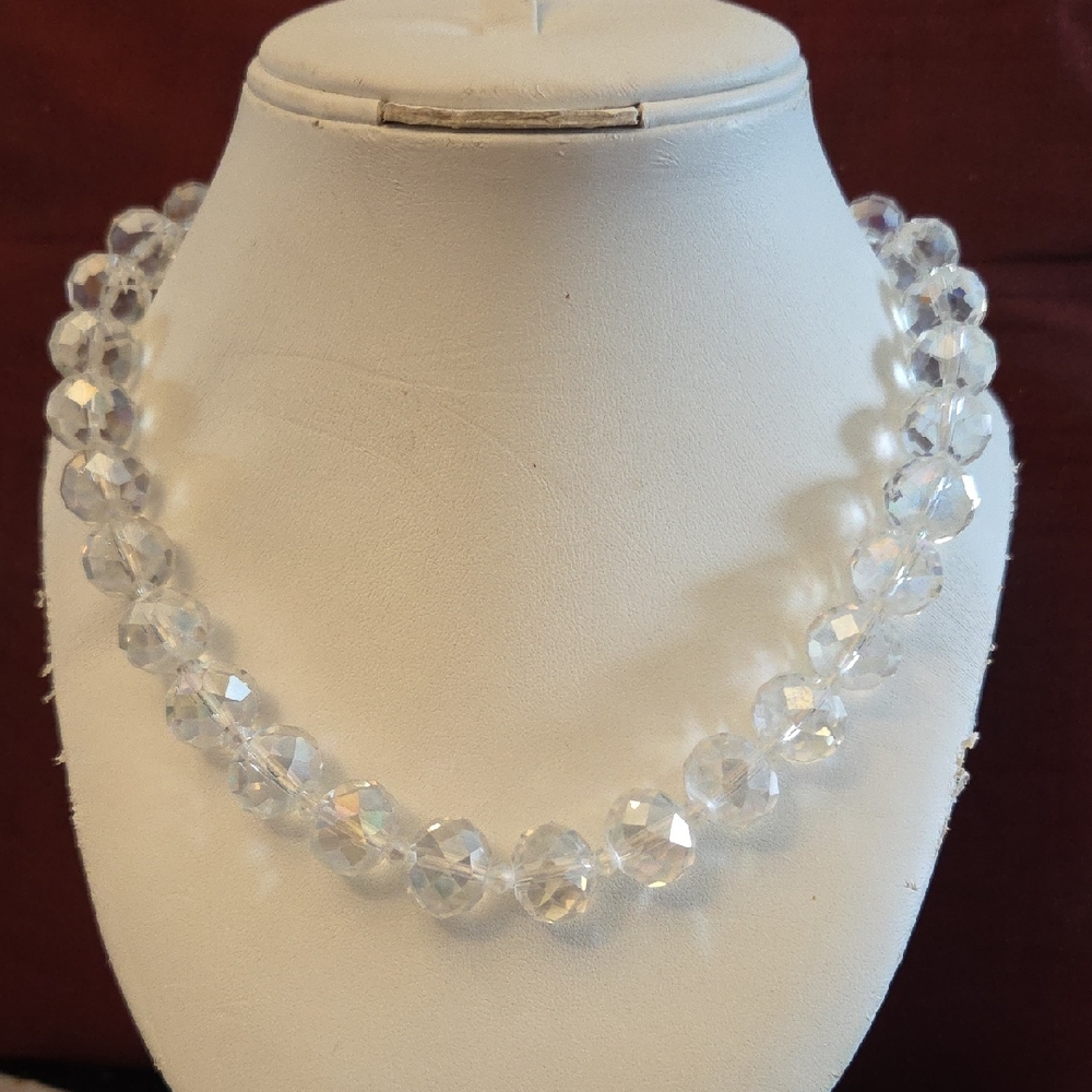 Crystal Faceted Bead Necklace - Clear